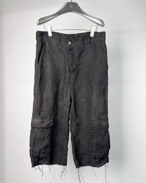 linen cargo capri - dark oil dyed checker