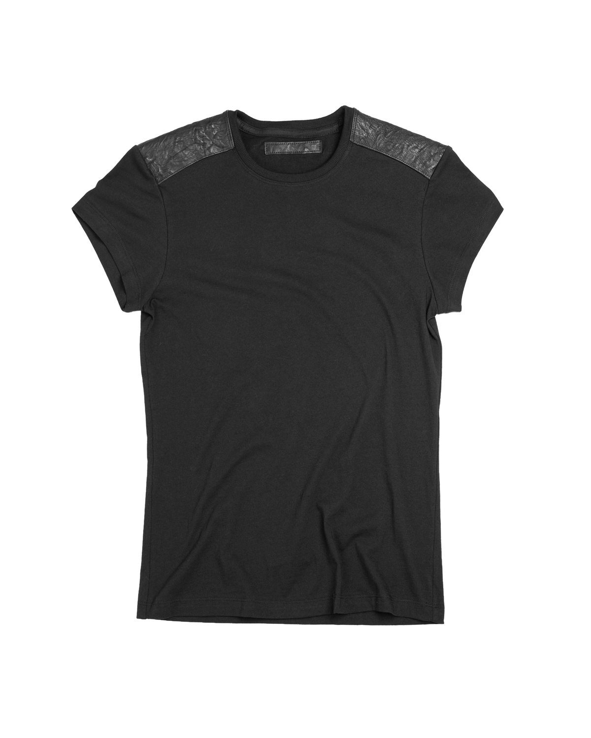 Ktwo Studios Leather Shoulder Black Short-Sleeve Shirt front flat lay