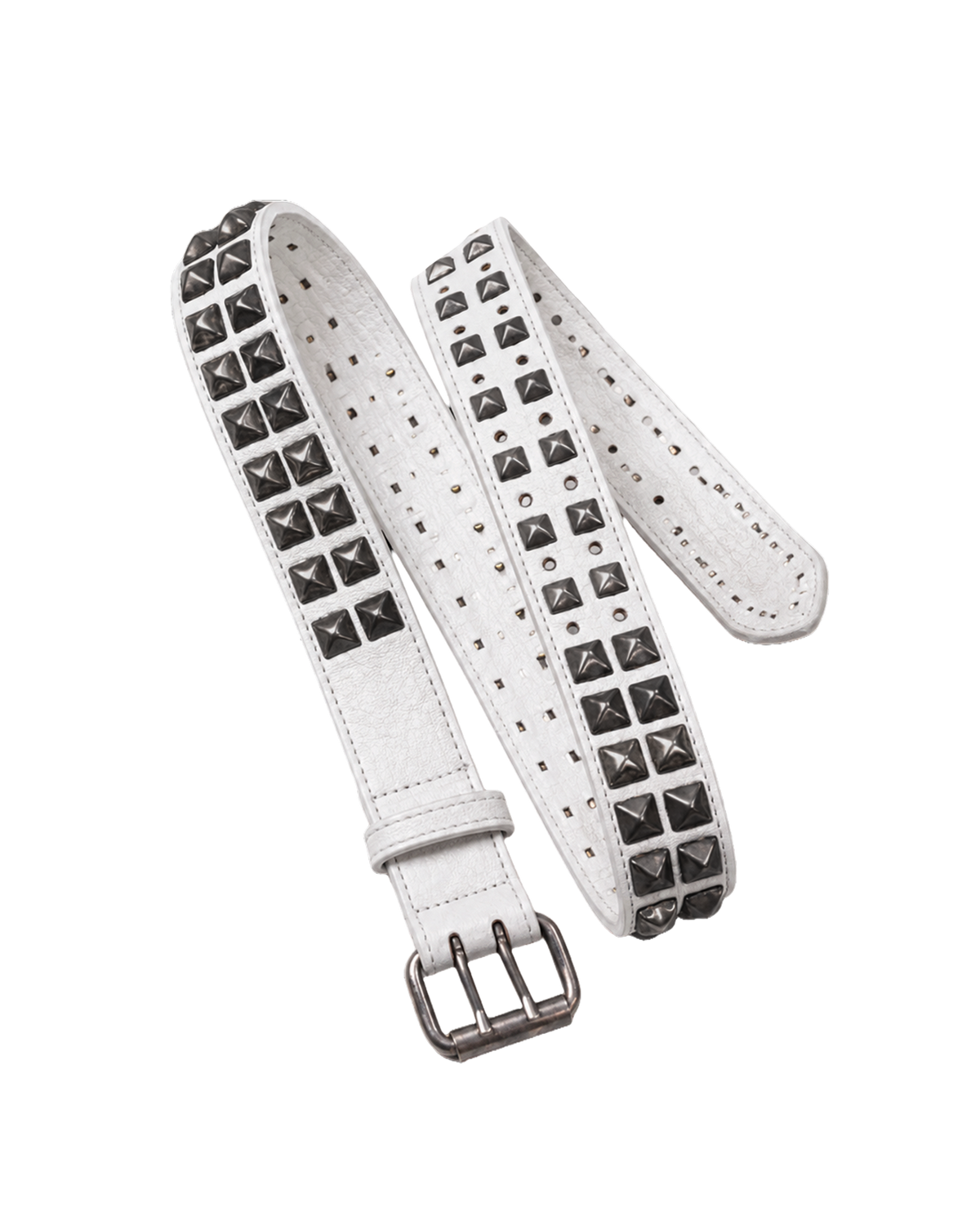 Ktwo white prism studded belt full flat lay