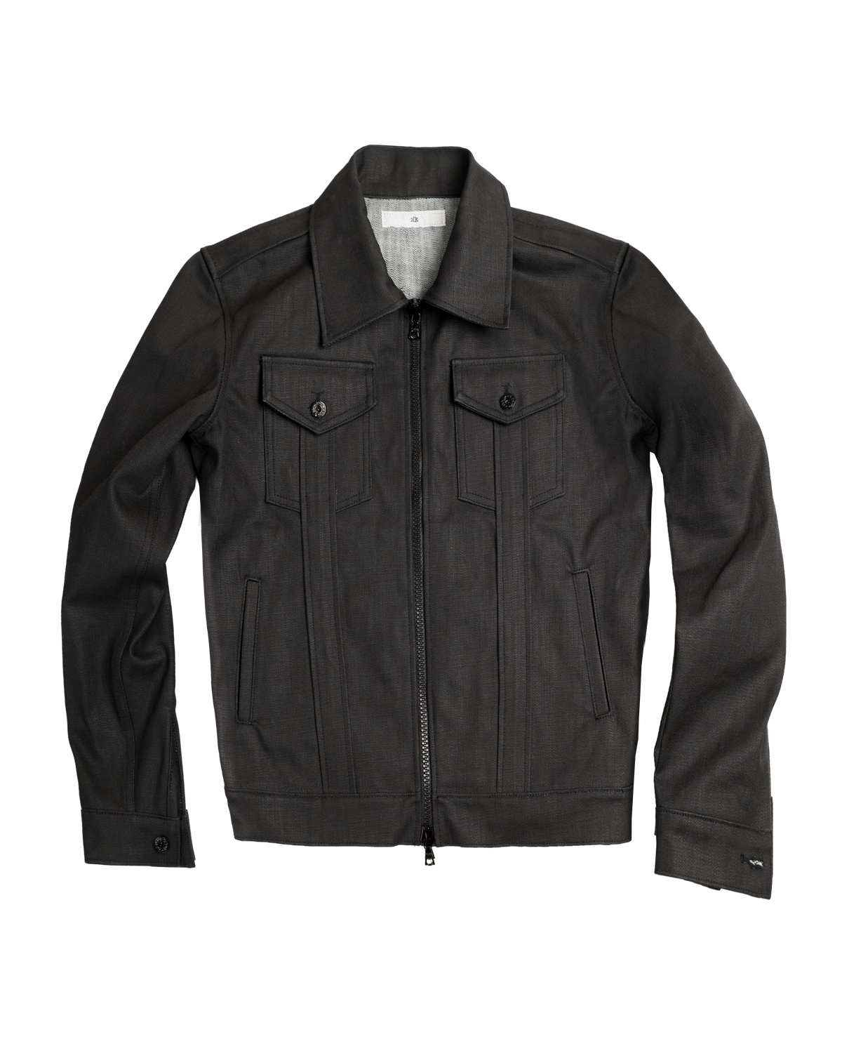 denim striated jacket - black waxed