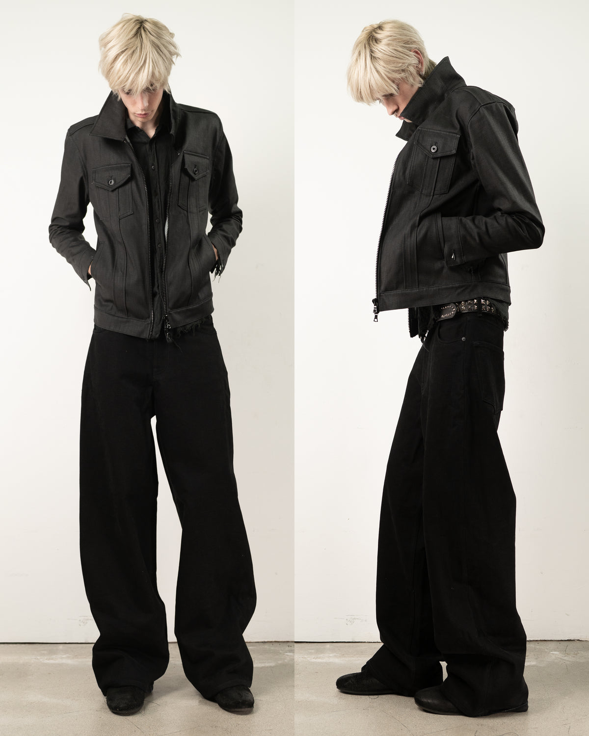 denim striated jacket - black waxed