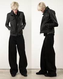 denim striated jacket - black waxed