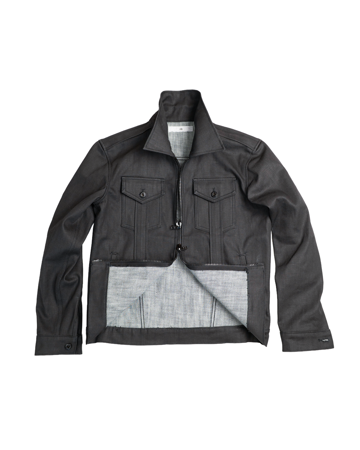 denim striated jacket - black waxed