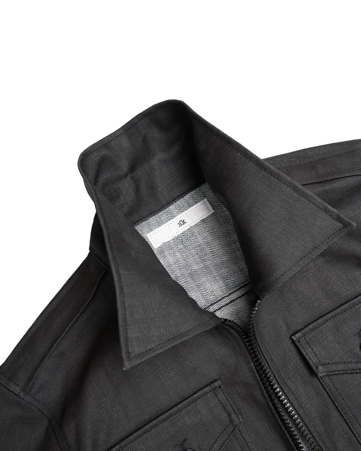 denim striated jacket - black waxed