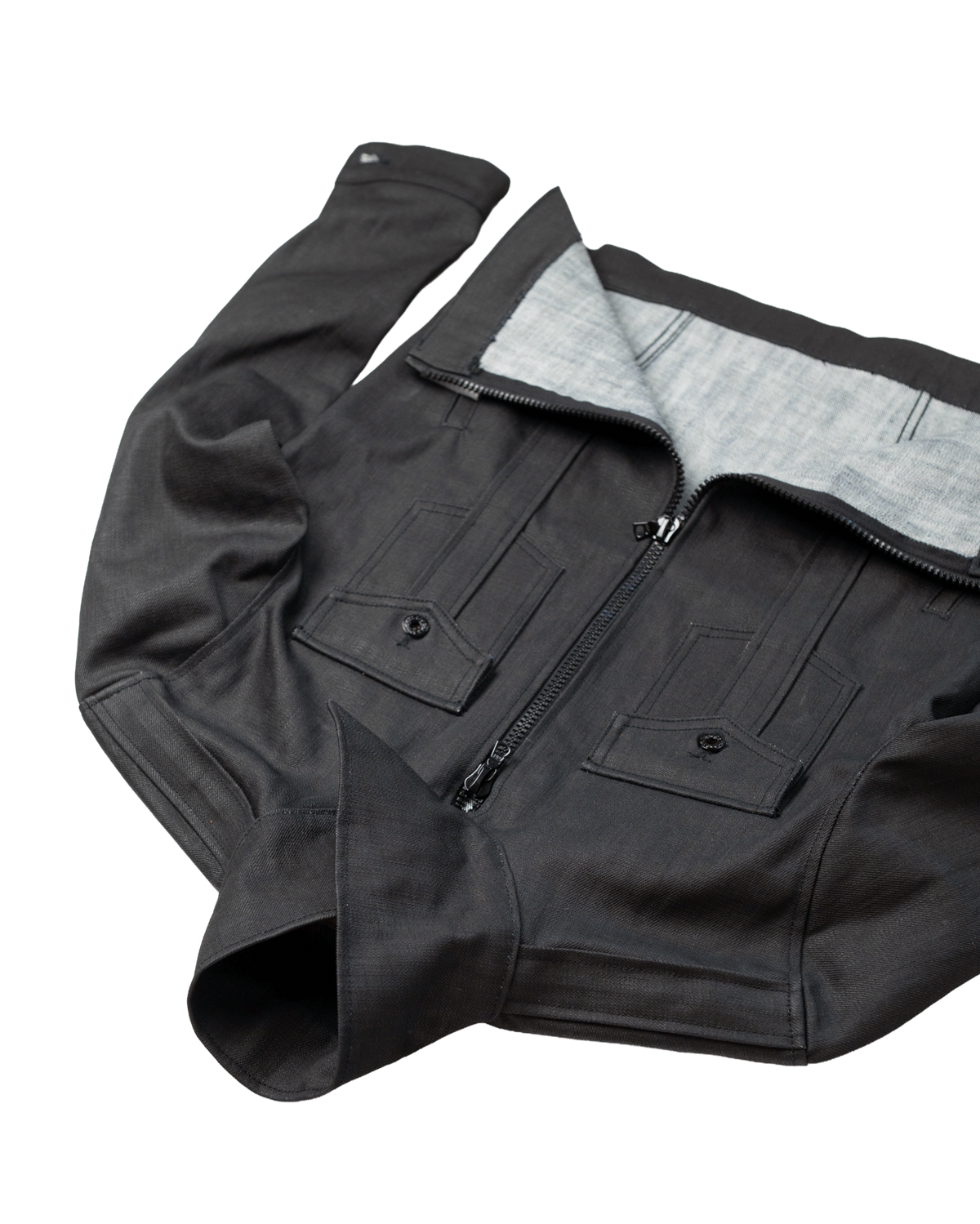 denim striated jacket - black waxed