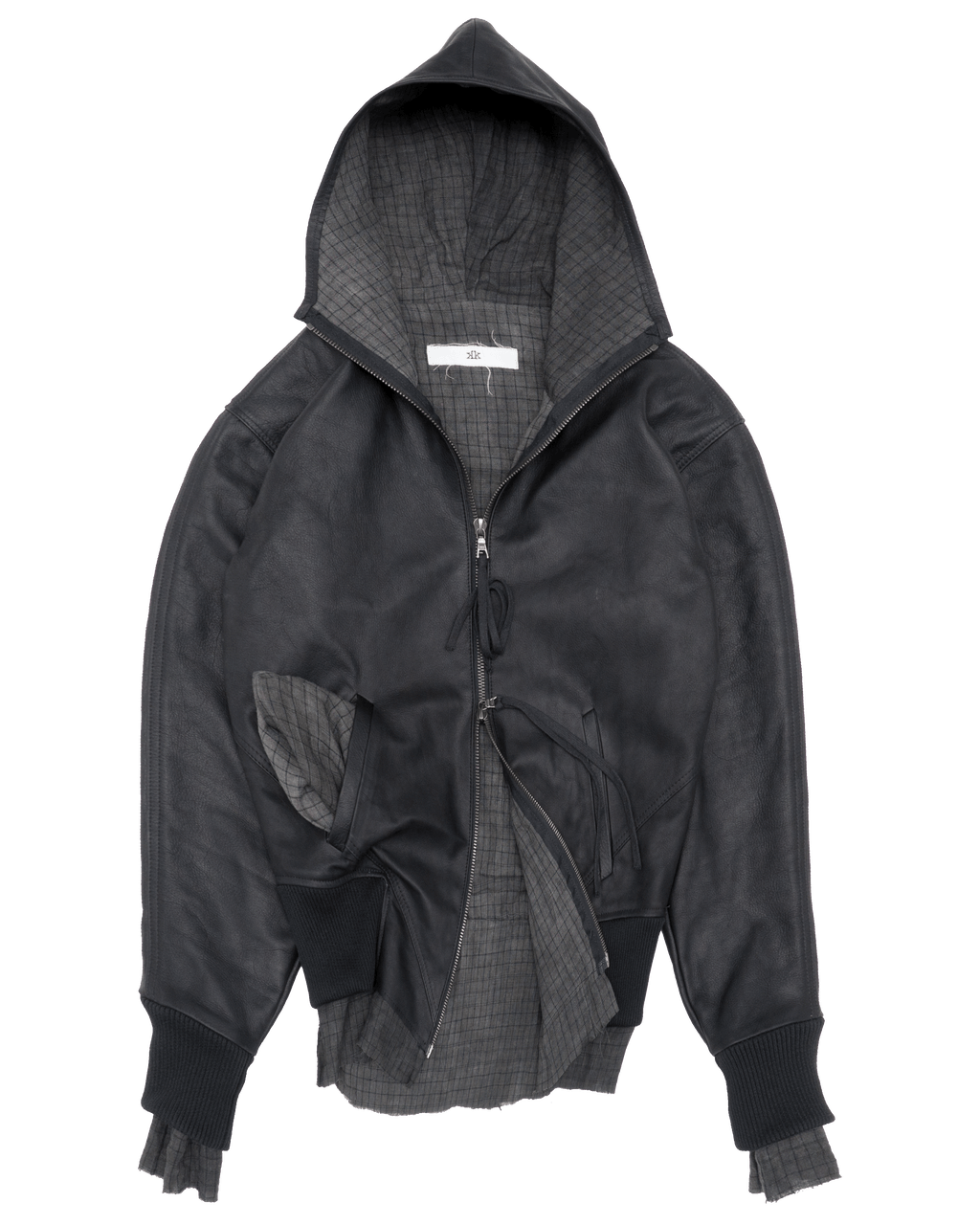 Checker Lined Leather Hoodie [made to order]