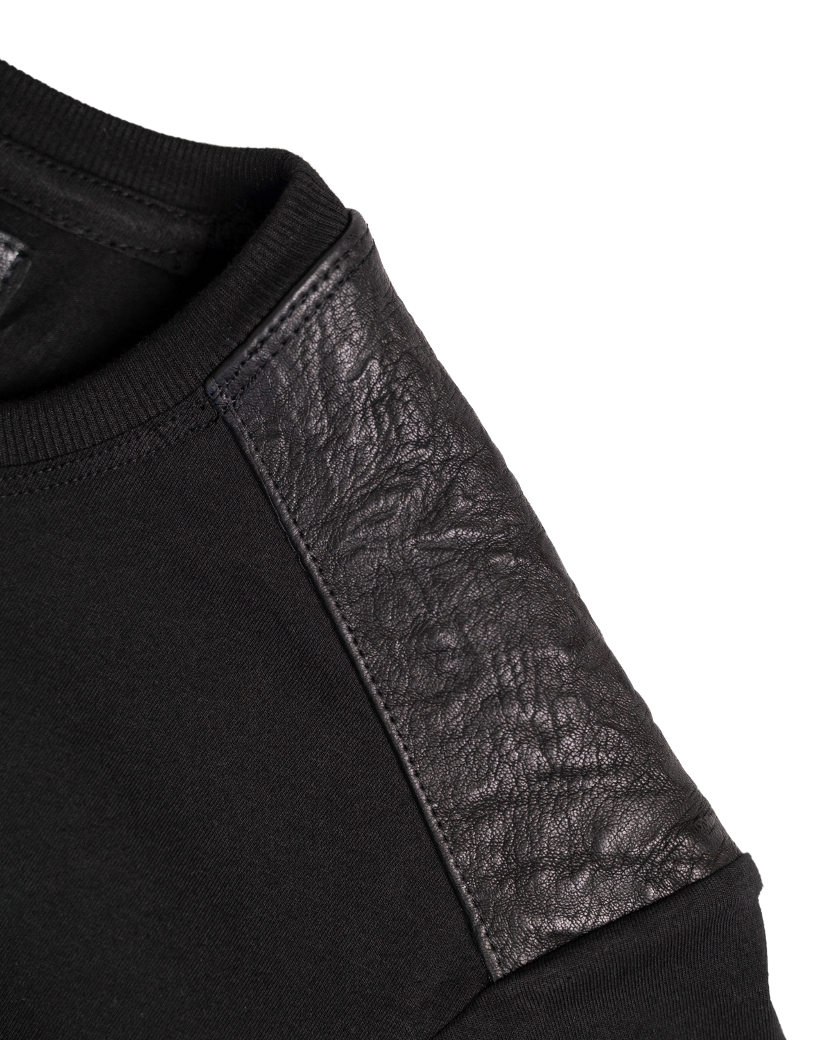 Ktwo Studios Black Short-Sleeve Shirt leather shoulder panel detail