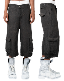 linen cargo capri - dark oil dyed checker