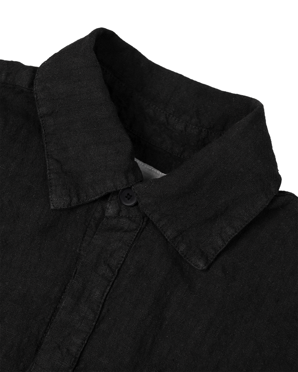 Ktwo Studios Overdyed Linen Button Down "Core-Black" collar and neckline detail