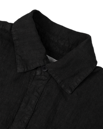 Ktwo Studios Overdyed Linen Button Down "Core-Black" collar and neckline detail