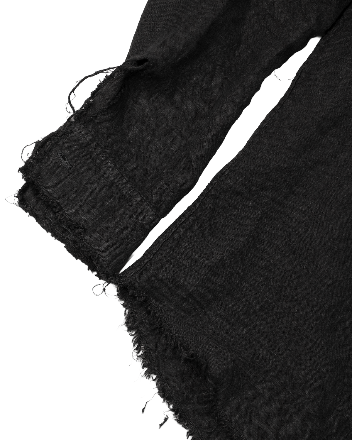 Ktwo Studios Overdyed Linen Button Down "Core-Black" hem and linen texture detail