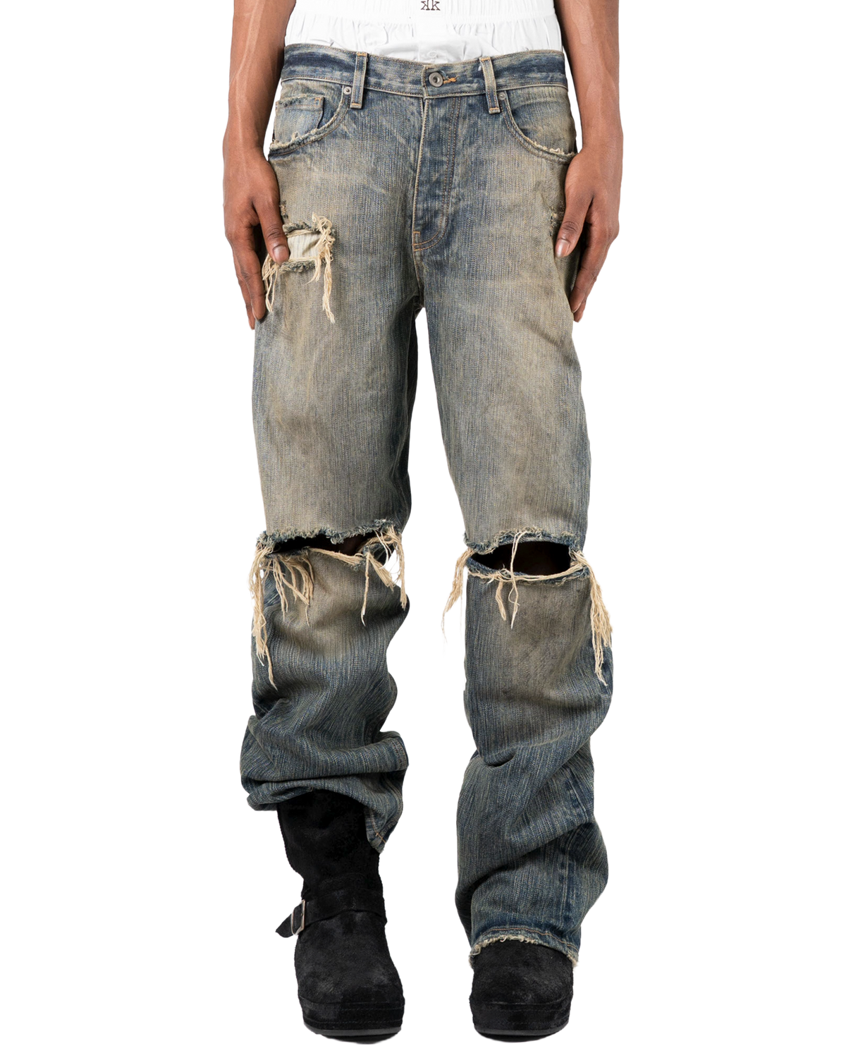 washed indigo distressed bootcut